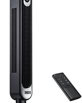 Dreo 42 Inch Tower Fan, 6 Speeds Standing Fan, 7.3m/s Quiet Bladeless Cooling Fan, 90° Oscillating Electric Fan, 4 Modes, 12H Timer, LED Display, Portable Indoor Floor Fan for Bedroom, Home
