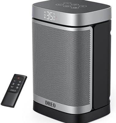 Dreo Space Heater, 70° Oscillating Electric PTC Ceramic Heater with Thermostat, Remote Control, 3-Mode 3-Speed, 1-12H Timer, Overheating & Tip-Over Protection, Energy-Saving-ECO-Mode, Atom One