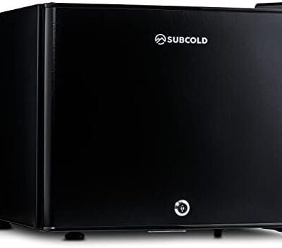 Subcold Aire20 LED Mini Fridge | 20L Small Table Top Model | Quiet Frost Free Fridge for Bedrooms & Hotels | Lockable with Solid door & interior LED light (Black)
