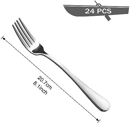 BEWOS Silver Forks 24 Pieces, Stainless Steel Forks Set, 8 Inches (20.3 Cm) Silver Fork Set, Table Forks, Cutlery Forks, Mirror Polished, Dishwasher Safe, Suitable for Household, Restaurant, Canteen - Image 2