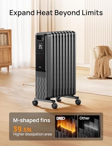 Dreo Oil Filled Radiator 2000W,Electric Portable Space Oil Heater 9 Fins with Remote Control,24h Timer,3 Heat Settings,4 Modes,Digital Thermostat,Overheat & Tip-Over Protection,Quiet,Home,Grey - Image 4