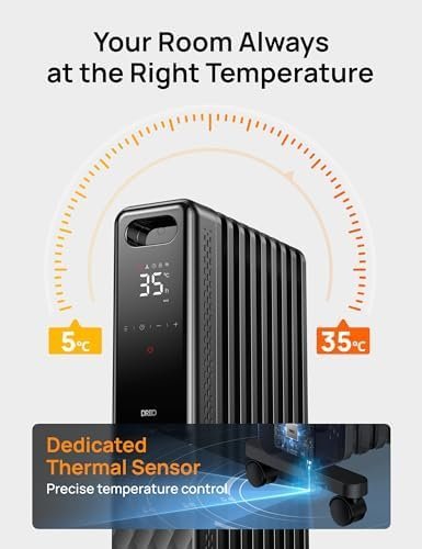 Dreo Oil Filled Radiator 2000W,Electric Portable Space Oil Heater 9 Fins with Remote Control,24h Timer,3 Heat Settings,4 Modes,Digital Thermostat,Overheat & Tip-Over Protection,Quiet,Home,Grey - Image 3