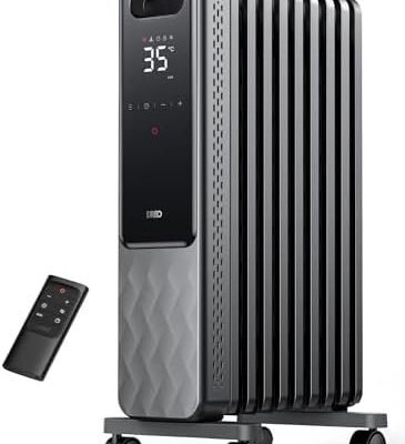 Dreo Oil Filled Radiator 2000W,Electric Portable Space Oil Heater 9 Fins with Remote Control,24h Timer,3 Heat Settings,4 Modes,Digital Thermostat,Overheat & Tip-Over Protection,Quiet,Home,Grey