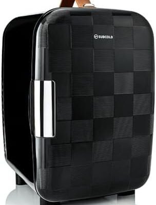 Subcold Pro10 Luxury Mini Fridge Cooler | Compact 10L Portable Small Fridge 12v & 240v | Efficient Quiet Cooling System | Ideal for Bedroom, Office, Beauty & Car | (Chequer Black) [Energy Class E]