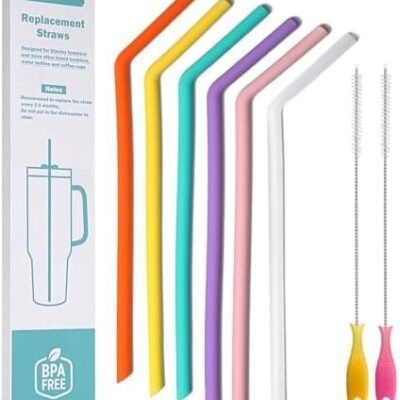 WK ieason Replacement Silicone Straws Reusable Bendy Drinking Starws Compatible with Stanley 20-40oz Tumblers and Other Brands with 2 Colorful Brushes, Color Non Toxic Straws for Toddler and Kids
