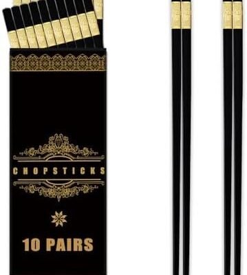 BEWOS 10 Pairs Black Alloy Chopsticks- 9. 5 Inch, Dishwasher Safe Chop Sticks, Alloy Chopsticks, Reusable Chinese Chop Sticks, Non-Slip