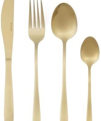 Salter Gold Cutlery Set, Chiltern Steel Flatware Set for 4 People, Knife & Fork Silverware