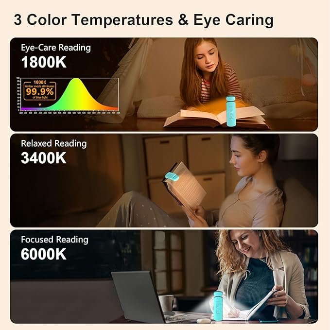 Gritin LED Book Light Rechargeable, Eye Caring Reading Light Lamp Clip on Book - Image 3
