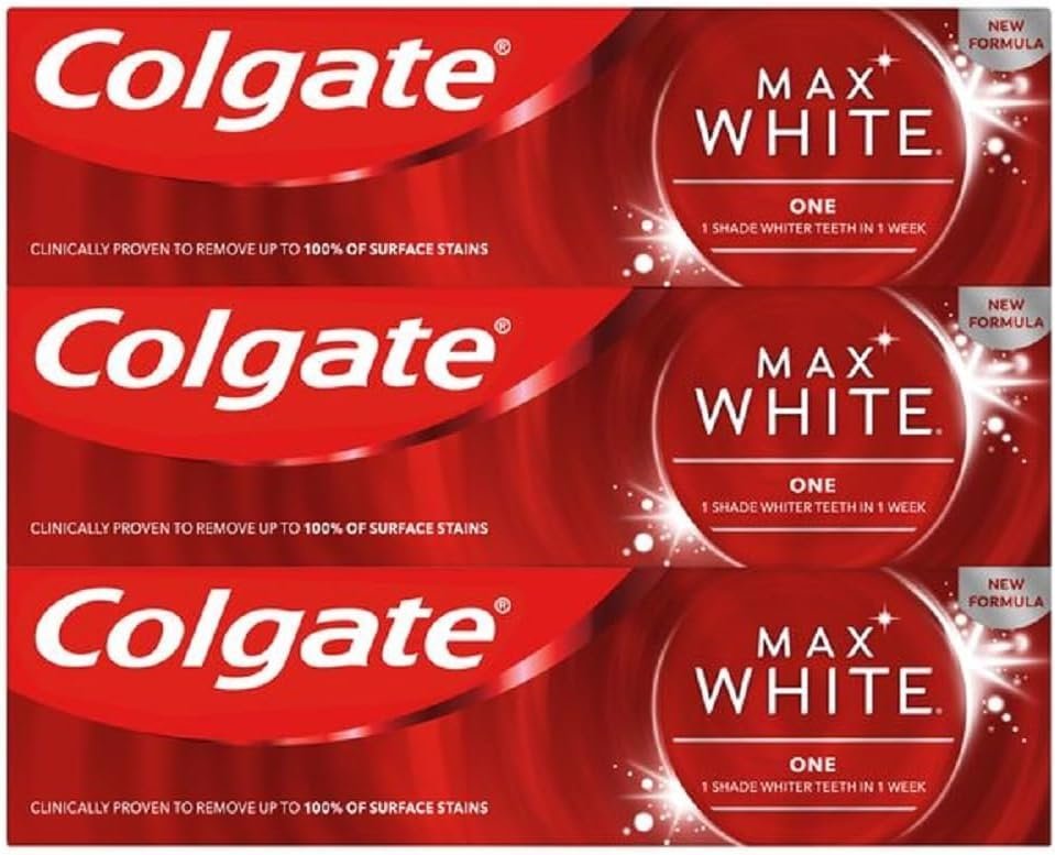Colgate Max White One Whitening Toothpaste, Teeth Whitening Toothpaste with a Clinically Proven Formula 75ml (Pack of 3)